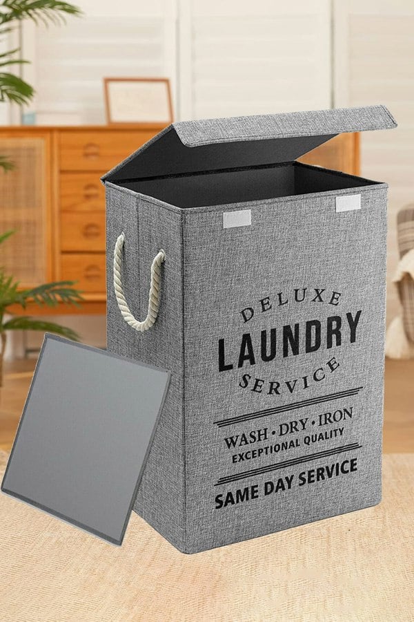 Living and Home Foldable Household Laundry Hamper Laundry Basket With Lid And Rope Handle
