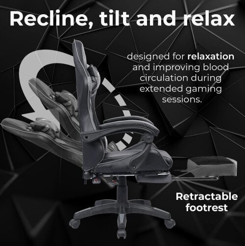 Neo Grey & Black PU Leather Gaming Chair with Footrest