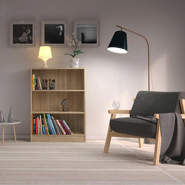 Furniture To Go Basic Low Wide Bookcase (2 Shelves) in Oak