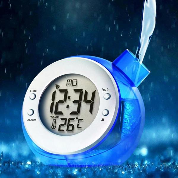 Smart Living Water Power Kettle Shape Thermometer Clock - Blue