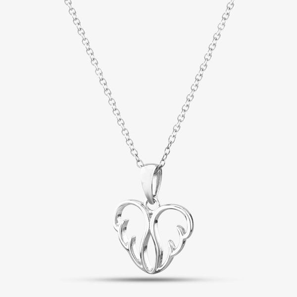 T. H. Baker Silver Openwork Heart Shape Wings Pendant Necklace SP04242A