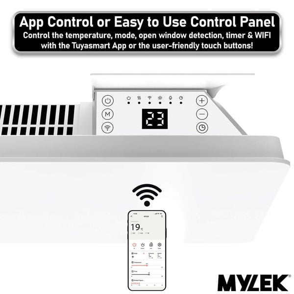 Mylek Radiator Glass Panel Heater White Slimline, Wifi Enabled Smart APP