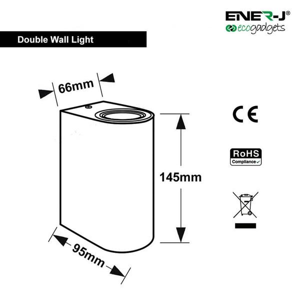 ENER-J Up-Down Wall Light Silver Housing, Indoor / Outdoor, GU10 Fitting, IP44 Up-Down Outdoor Wall Light (Max 35Wx2)