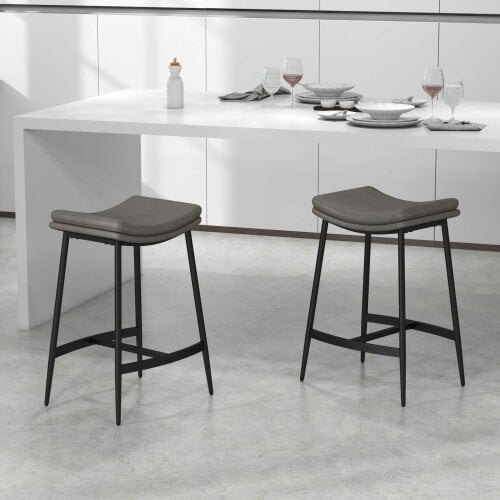 Wyld Haus Ralura Microfiber Grey Industrial Breakfast Bar Stools Set Of 2 With Curved Seat