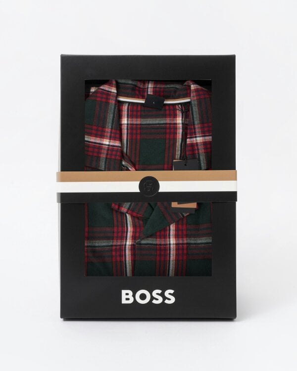 BOSS Orange Holiday Mens Long Pyjama Set with Button Shirt Top - Open Red 645