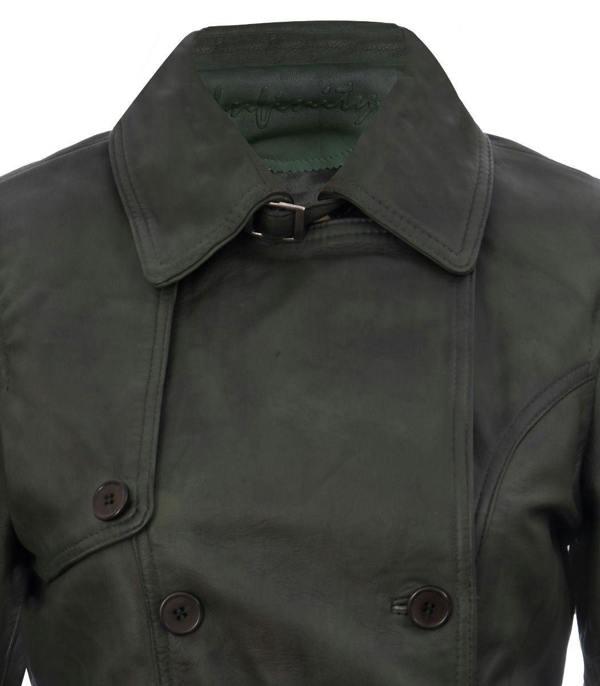 Womens Mid Length Leather Trench Coat -Oakham - Upperclass Fashions 