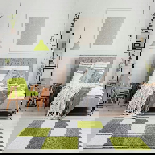 Geometric Design Thick Shaggy Area Rugs Green