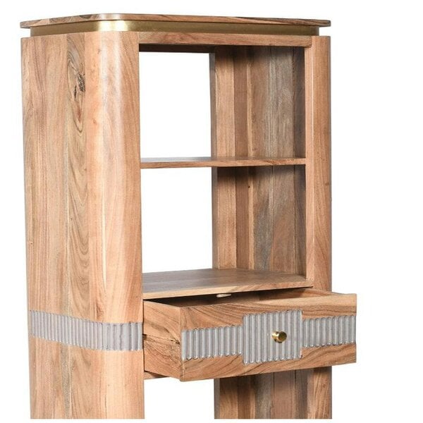Wyld Haus Idaho Acacia Mango Wood and Brass Slim Bookcase with 1 Drawer