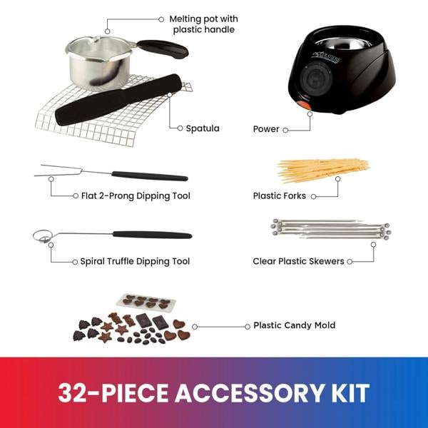 Total Chef Chocolate Melting Pot – 250g Electric Fondue Set with Accessories for Parties & DIY Treats(Black)