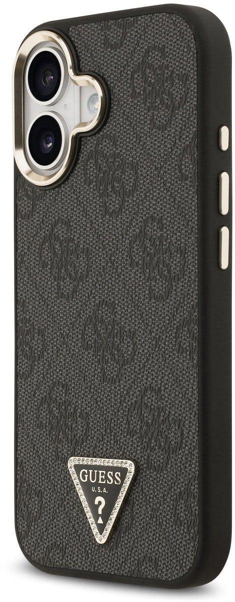 Guess PU Leather 4G Triangle Logo Gold Frame Case with MagSafe for iPhone 17 6.3" Black - GUHMP17SP4GTDGMK