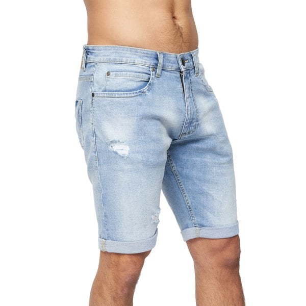 Crosshatch Mens Riptrey Abraised Denim Shorts - Light Wash