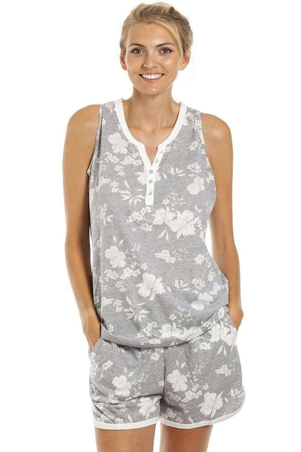Womens Lightweight White Floral Short Pyjama Set