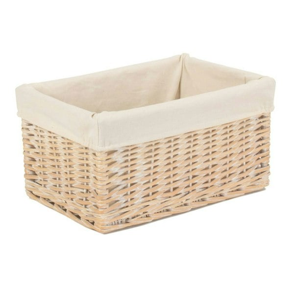White Lined Storage Wicker Basket