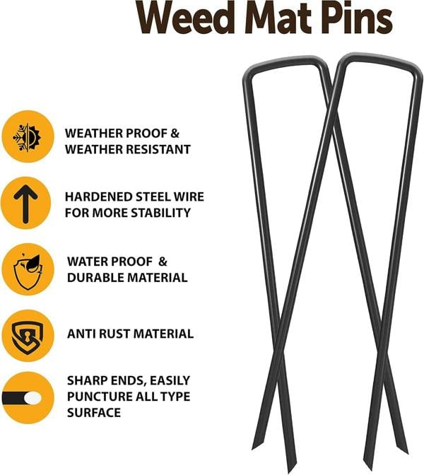 KAV Weed Mat Pins 50pcs Heavy Duty Landscape Pins U Shaped Tent Staples for Securing Membrane, Weed Control Fabric, Fleece, Netting, Matting