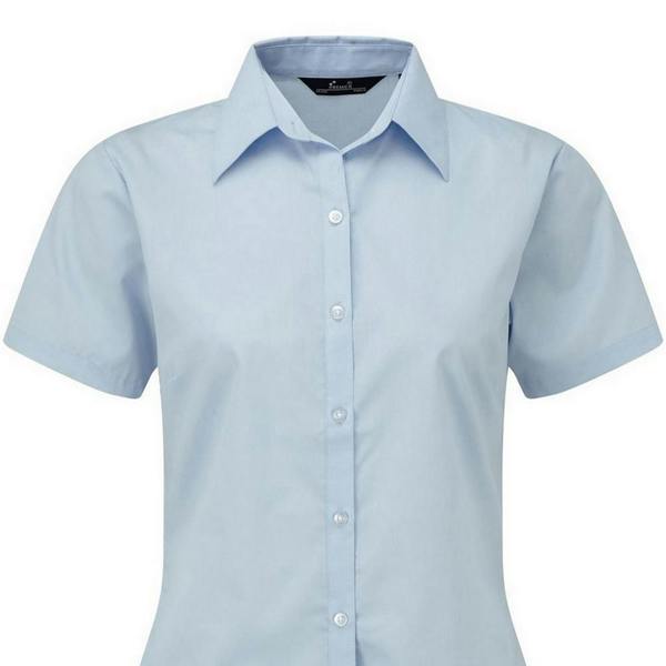 Premier Short Sleeve Poplin Blouse / Plain Work Shirt - Light Blue
