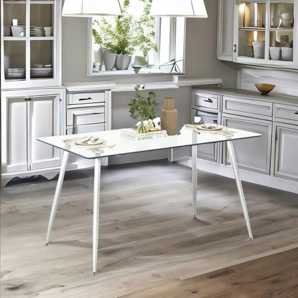 Rafaelo Mobilia 4 Seater Dining Table With Tempered Glass Top Silver