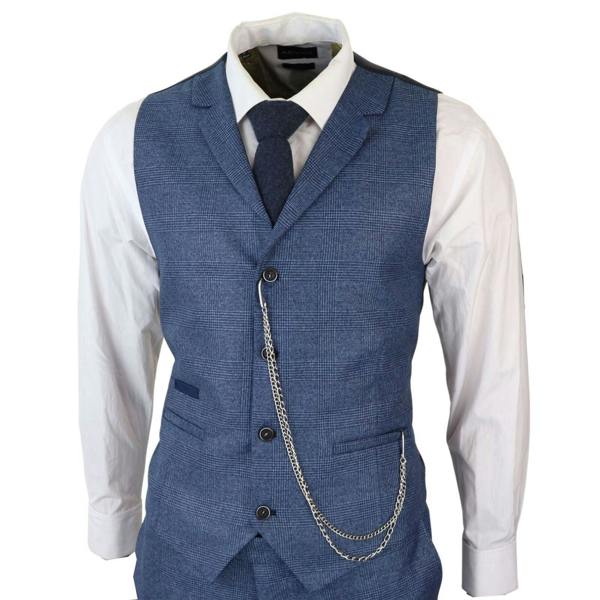 TruClothing Men's 3 Piece Blue Prince Of Wales Check Suit
