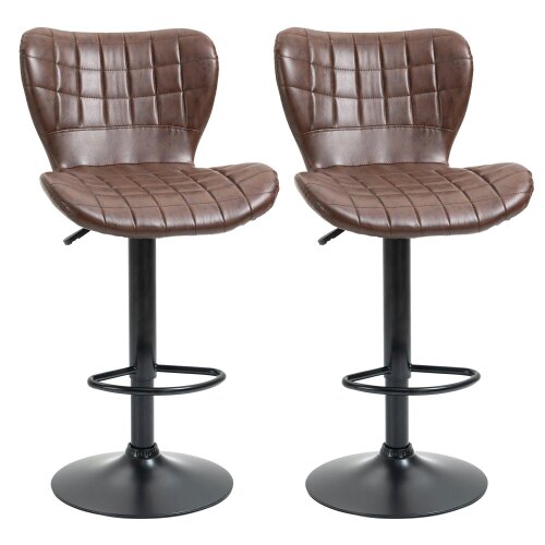 Wyld Haus Setora Set Of 2 Faux Leather Brown Adjustable Bar Chairs With Backrest And Footrest