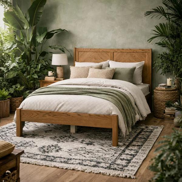Wyld Haus Dungarvan Chevron Zig Zag Natural Wood 4ft6 Double Bed with Headboard