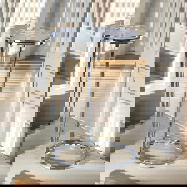 Rafaelo Mobilia Glass C Shaped Round Side Table Chrome Silver