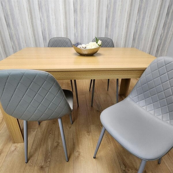 Kosy Koala Dining Set of 4 Oak Effect Dining Table and 4 Cream Gem Patterned Stitiched Chairs