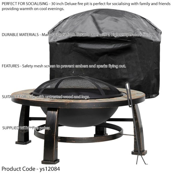 30 Inch Traditional Fire Pit Wood Burner & Cover Set - Outdoor Garden Heater - LoopsDirect