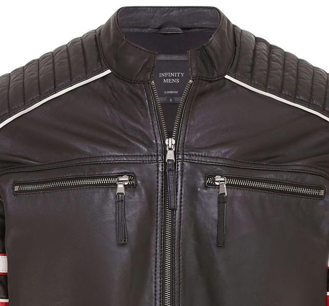 Infinity Leather Mens Quilted Leather Biker Racing Jacket- Brevik