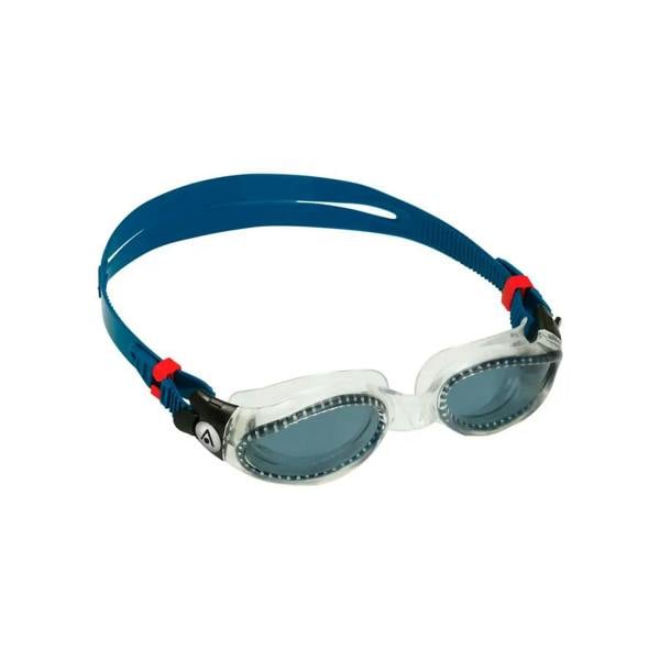 Blue Aqua Sphere Kaiman goggles with tinted lens and red accents