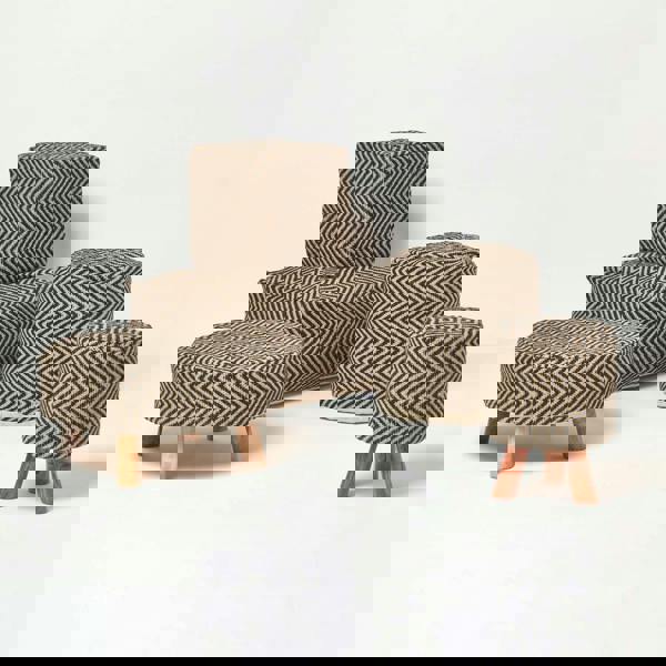 HOMESCAPES Black and Cream Chevron Pattern Pouffe