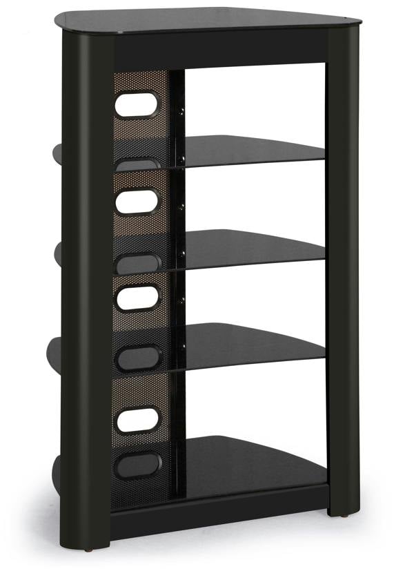 Homeology ZINNIA 5-Tier Gloss Black Fascia with Black Glass Shelves Entertainment Media Audio Rack