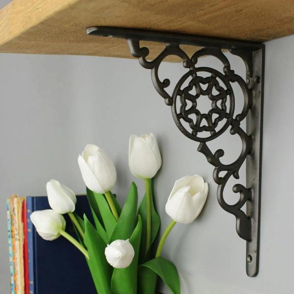 Pair of Antique Cast Iron Cobweb Design Shelf Brackets - 177mm x 228mm