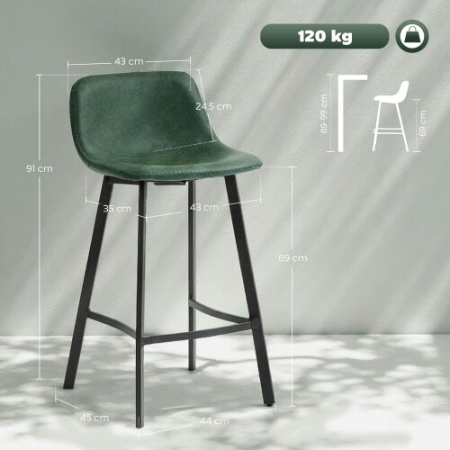 Wyld Haus Noso Tane Set Of 2 Green Faux Leather Upholstered Dining Bar Stools