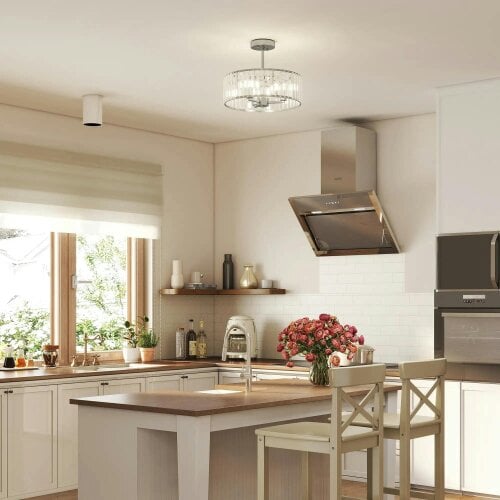 Bobobiy Crystal Ceiling Light Fixture, Semi Flush Mount Modern Crystal Chandelier Ceiling Light, E14 Base 3-Lights, Bulbs Not Included, Silver Tone