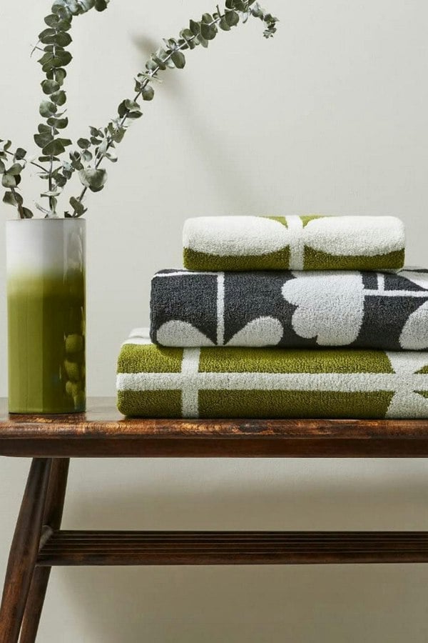 Orla Kiely Cut Stem Moss/Charcoal 100% Cotton Bath Mat