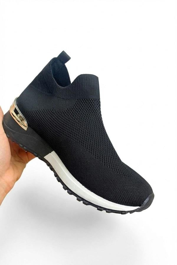 Jessi Slip On Sock Wedge Trainers - Black/white_wb
