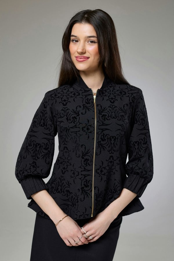 Isha's Timeless collection Vintage Black Velvet Fitted Jacket Blouse