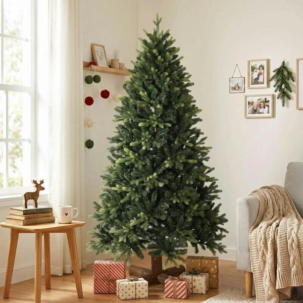 Bobobiy Artificial Christmas Tree, Hinged Xmas Tree with 2419 PE & PVC Branch Tips, 6ft, Green