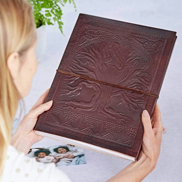 Paper High Leather Tree of Life Embossed Photo Album with Khadda Paper