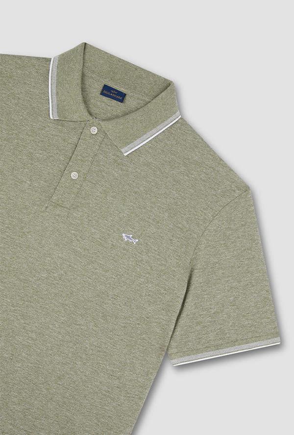 Paul & Shark Men's Jaspe Pique Cotton Polo with Striped Trims