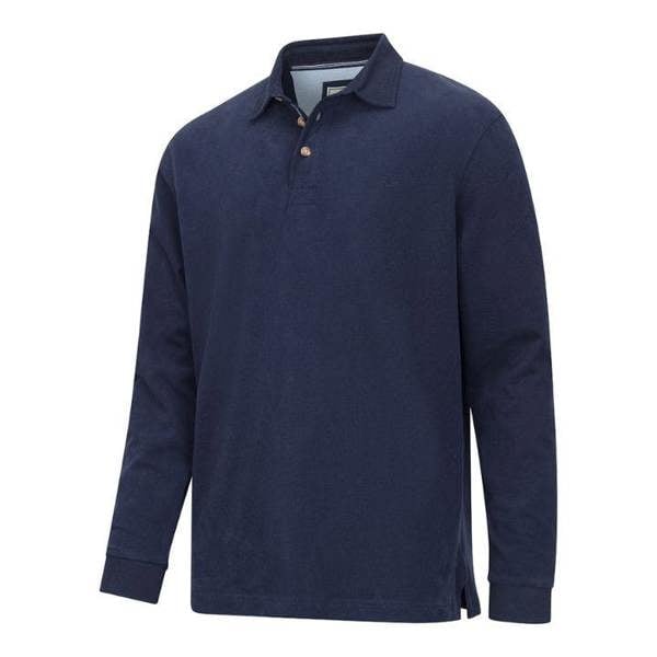 Hoggs of Fife Moffat rugby shirt in navy with white collar and chest embroidery, heavyweight cotton for outdoor wear