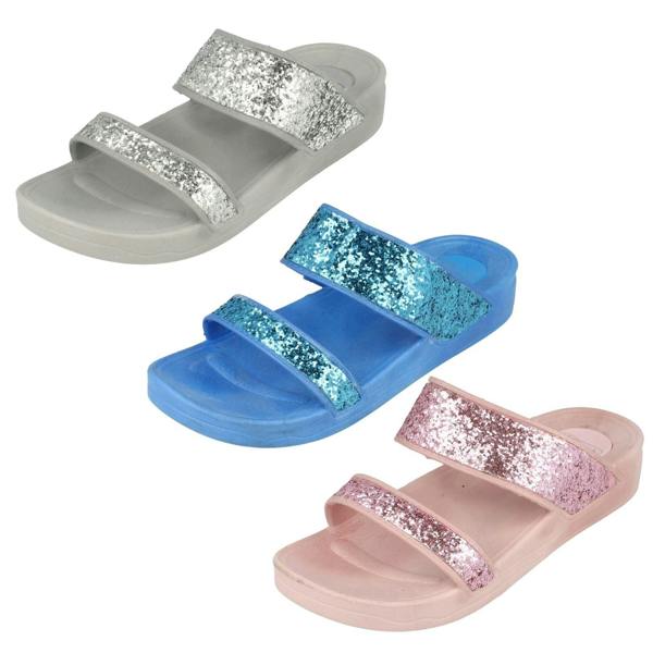 Spot On Ladies Spot On Mid Wedge Glitter 2 Bar Mule