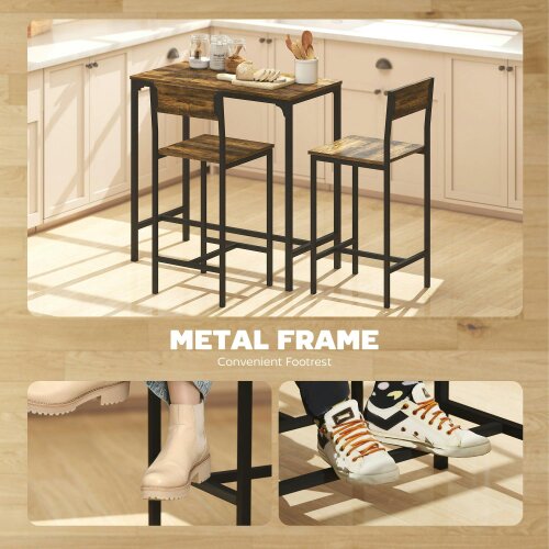 Wyld Haus Torakeno 3 Piece Industrial Bar Table And 2 Stool Set For Compact Spaces