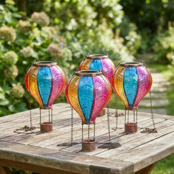 Large Rainbow Glass Effect Hot Air Balloon Solar Powered Hanging Lantern