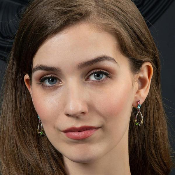 Sterling Silver Colourful Drop Earrings for Women with Multicoloured Stones and Cubic Zirconia Gemstones - namana.london