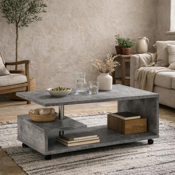 Wyld Haus Salford Grey Wooden Coffee Table Open Shelf