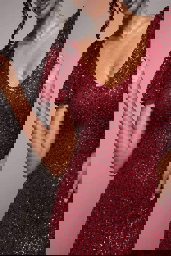 Puff Sleeve Tiered Hem Maxi Dress - Wine DR4022