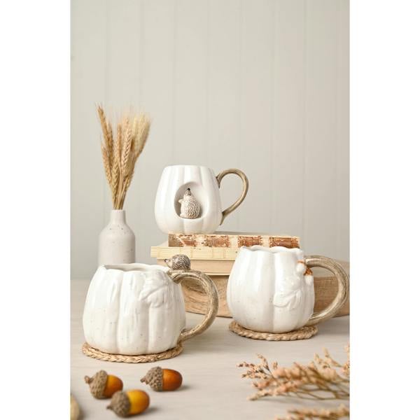 Country Living Set of 2 Pumpkin Mug with Hedgehog On The Handle