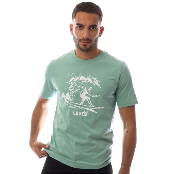 Levis Mens Graphic Print Crew Neck Boyfriend T-Shirt - Green - 