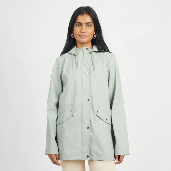 Brave Soul Pale Green Hooded Rain Mac - Pale Green Image 1