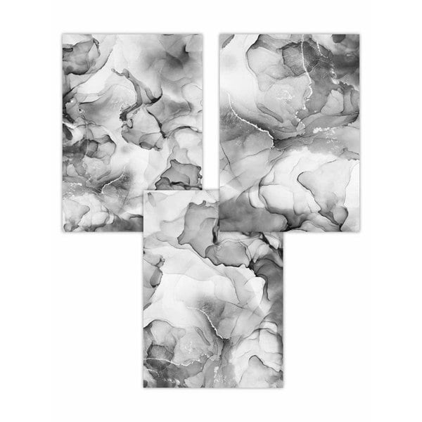 Artze Wall Art Abstract Floral Fluid in Grey Set of 3 Wall Art Prints | Framed